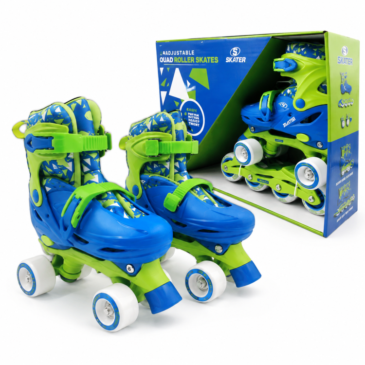 גלגיליות ורולר לילדים SKATER קומבו 2 ב־1 ירוק כחול